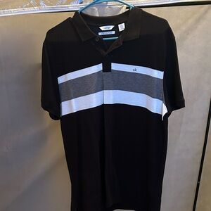 Calvin Klein Black Polo with Gray and White Chest Bands